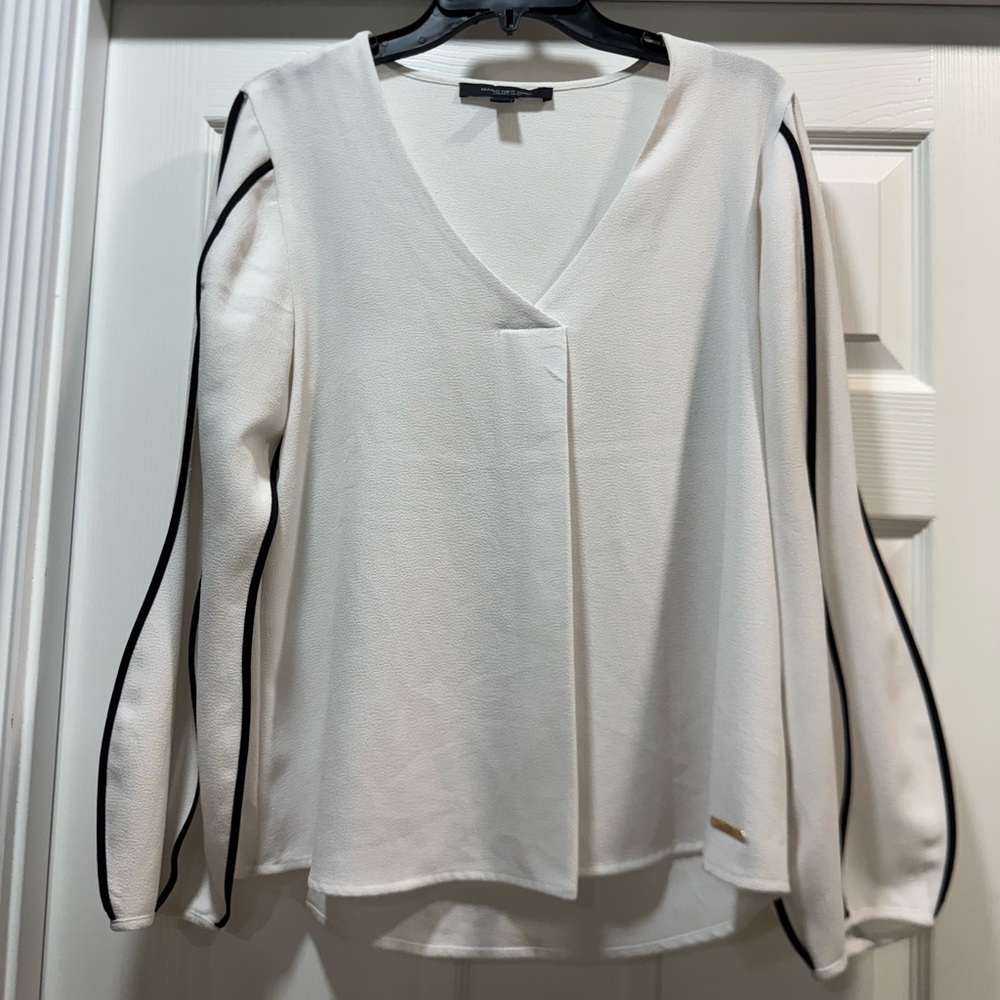 Marc New York Asymmetrical White and Black Long Sleeve Blouse